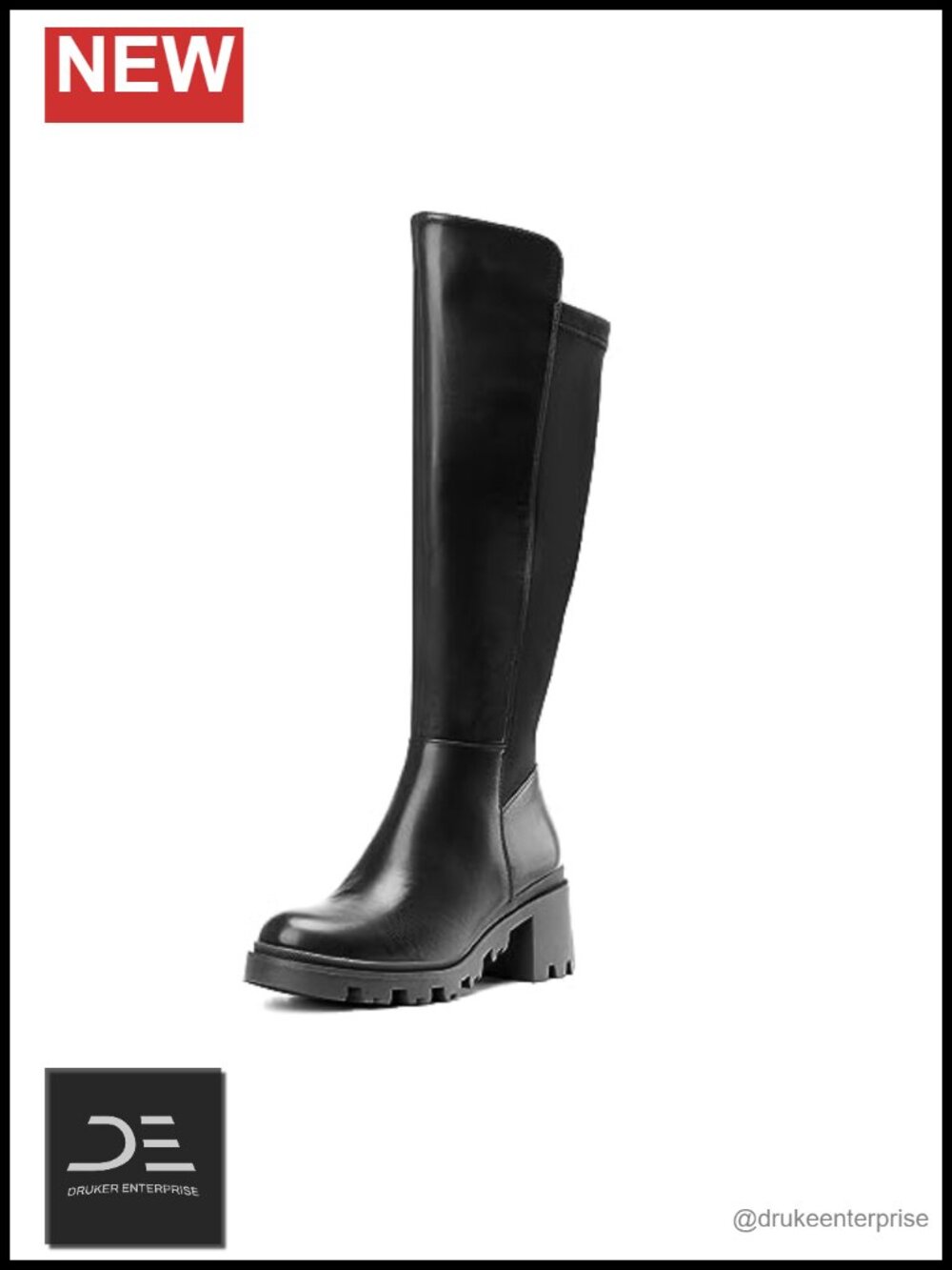 Women's Chunky Platform Knee High Boots Faux Leather Lug Sole Zip